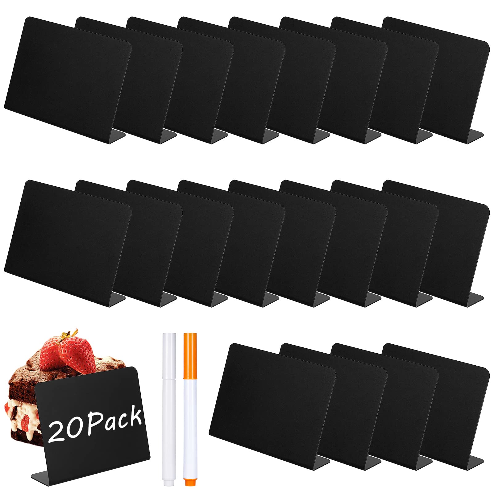XINRUI 22 Pcs Mini Chalkboard Signs, 100 * 76mm Small Black Chalkboard Signs for Labeling, Handheld Table Top Menu Blackboard with Base, Message Tabletop Board, with 2 Erasable Water-Soluble Pens