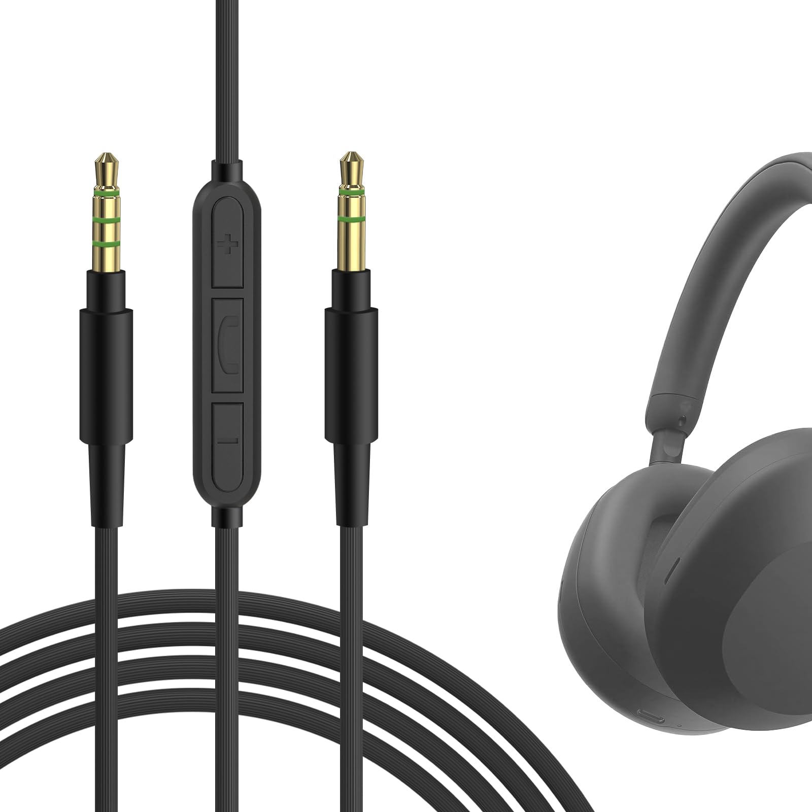 GEEKRIA Audio Cable with Mic Compatible with Sony WH-1000XM6/1000XM5/1000XM4, WH-XB920N/XB910N, WH-CH720N Headphones, 3.5mm to 3.5mm Replacement Stereo Cord (5.6ft / 1.7m)