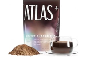 ATLAS COFFEE CLUB Atlas+ Coffee Superblend– Premium Mushroom Coffee with Collagen, Probiotics, D3 & B12, Lion’s Mane, Reishi, Cordyceps– for Energy, Focus, Immunity & Gut Health– 28 Servings (1 Bag)