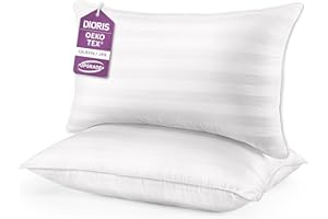 DIORIS Pillows Queen Size Set of 2 - Luxury Hotel Collection Bed Pillows for Sleeping, Supportive Side Sleeper Pillow, Fluffy Down Alternative Microfiber Filled for Back, Stomach Sleepers
