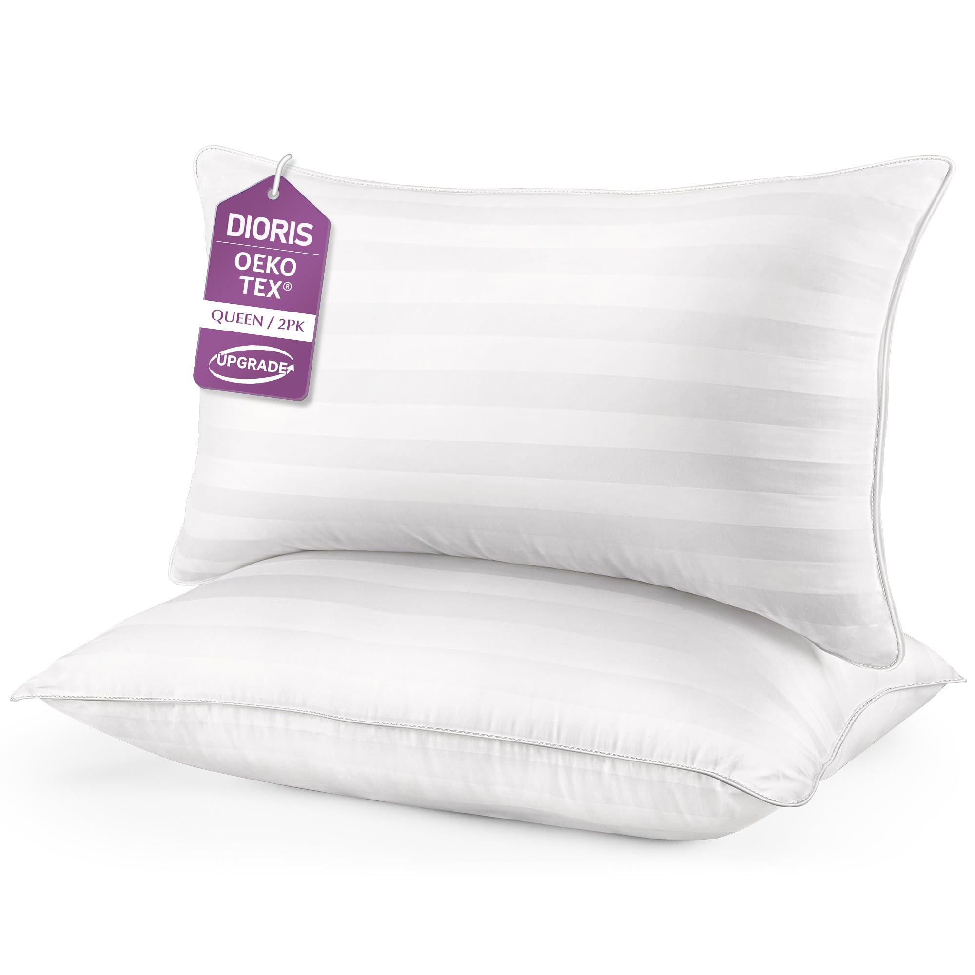 Photo 1 of DIORIS Pillows Queen Size Set of 2 - Luxury Hotel Collection Bed Pillows for Sleeping, Supportive Side Sleeper Pillow, Fluffy Down Alternative Microfiber Filled for Back, Stomach Sleepers