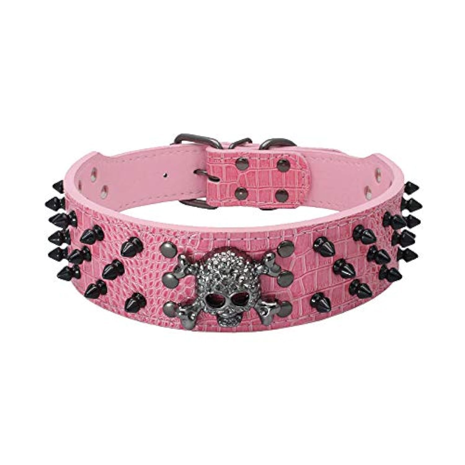 haoyueer Sharp Spiked Studded Dog Collar 2 Inch Width Stylish Leather Dog Collars for Medium & Large Dogs Pitbull,Labrador,Boxer Rottweiler German Shepherd … (M, Pink-3)