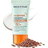MISTINE Mineral Sunscreen Lotion for Face SPF 50+, Zinc Oxide Lightweight Non Oily Finish Korean Sunscreen for Sensitive Skin, Fragrance Free, Reef Safe &amp; Dermatologist Tested, 1.35 Fl Oz/40mL