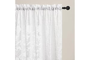 MYSTIC-HOME Curtains Sheer White Curtain Panels Boho Farmhouse Drapes with Vintage Floral Pattern 45" Short Length Rod Pocket for Bedroom Living Room Windows French Elegance 3D Relief, Set of 2 (52" Wide Each)