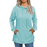 Beimuc Hoodies for Women Fashion Split Hem Drawstring Casual Long Sleeve Sweatshirts Tops with Pockets