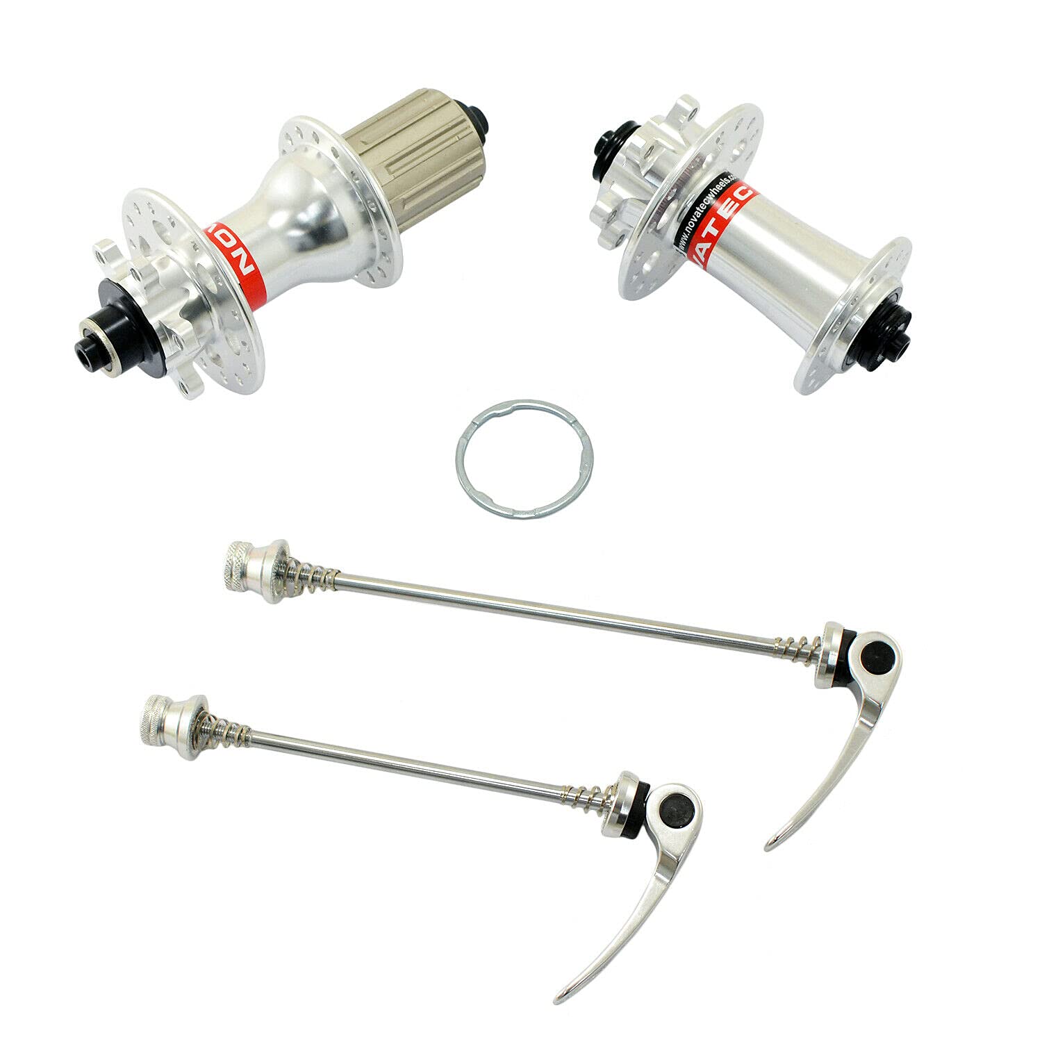 NOVATEC D791SB + D792SB MTB 32 Hole Disc Hubs w/Skewers,1 Pair, Silver, NA2356