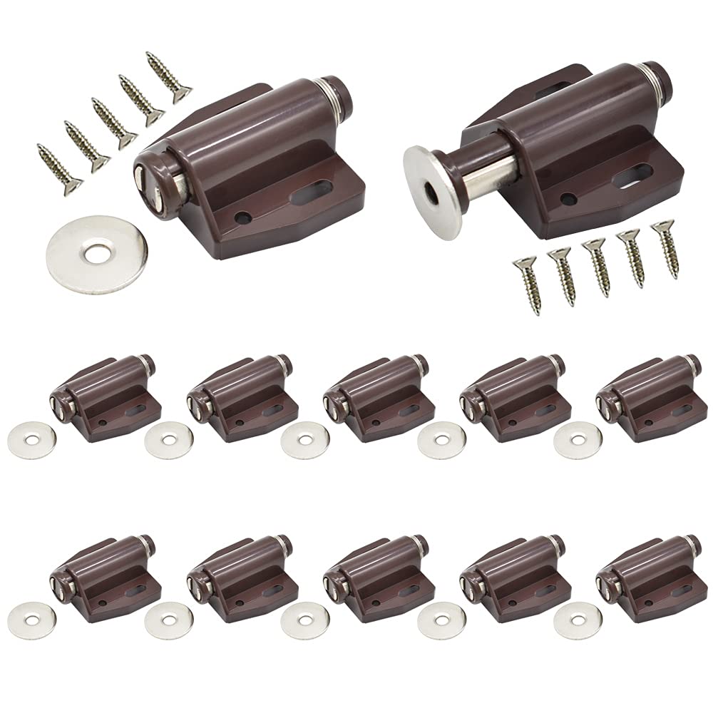 Photo 1 of 12Pack Magnetic Touch Push to Open Door Latch for Heavy Duty Door Push Release Latch Kitchen Drawer Push Catch Pop Out Latch Kitchen Closet Door Closing (Brown)