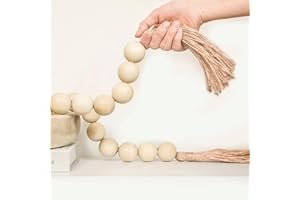 RUIRUICO Extra Large Wood Bead Garland with 1.4" Diameter Wood Beads, Wooden Beads Garland with Tassels, Decorative Beads Home Decor, Farmhouse Beads Decor (Natural, 41 Inches)
