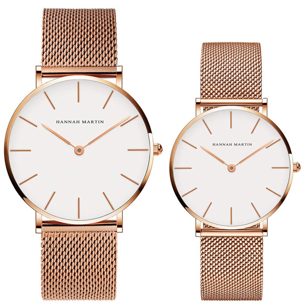 Kubagom Ultra Thin Stainless Steel Mesh Band Waterproof Quartz Couple Wrist Watch (White Dial, Rose Gold-Tone Band)