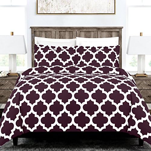 Egyptian Luxury Quatrefoil Duvet Cover Set - 3-Piece Ultra Soft Double Brushed Microfiber Printed Cover with Shams - Twin/Twin XL - Purple/White
