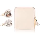 Tucnoeu Jewelry Pouch with Zipper, Small Travel Jewelry Case, Velvet Small Jewelry Organizer, Portable Mini Travel Jewelry Bag for Bracelet Rings Earring-Cream White