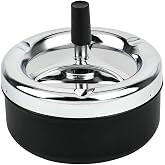 Round Push Down Ashtray with Spinning Tray Metal Cigarette Ash Tray Large 5.2 Inches Home Ashtray for Indoor and Outside Patio