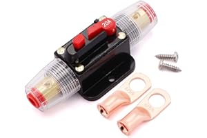 20A Audio Inline Circuit Breaker 12v,PowMr Reset Fuse Holder 20 amp with Manual Reset for Car Audio RV Home Marine Boat Truck