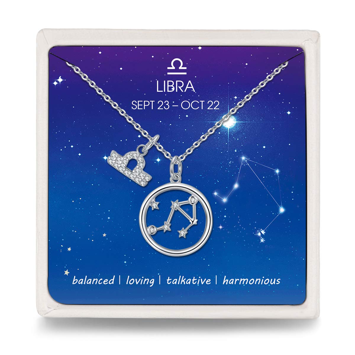 Qings S925 Libra Zodiac Necklace Cubic Zirconia Constellation Sign Pendants Dainty Gifts for Women — image 1