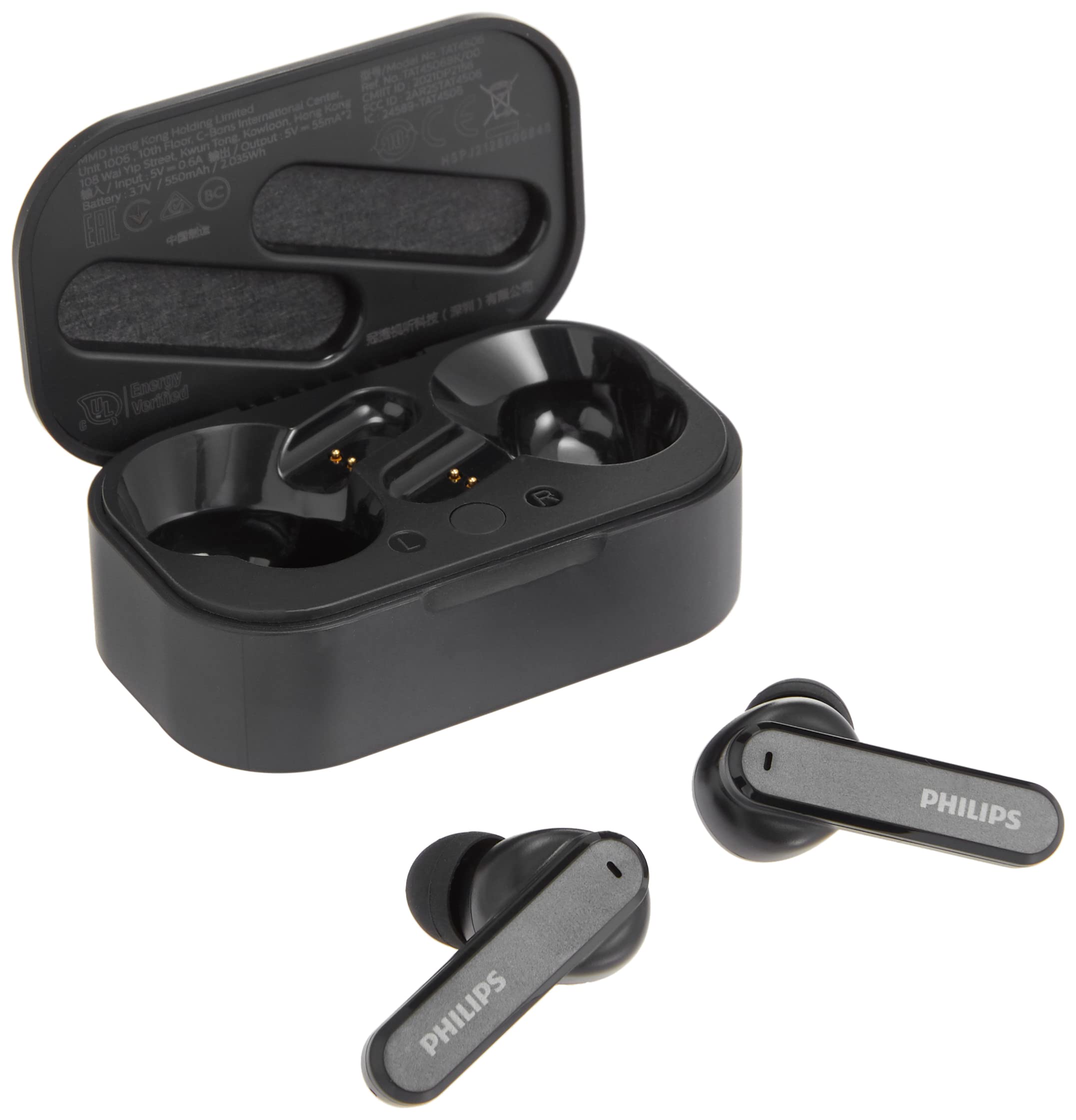 Philips T4506 True Wireless Headphones with Active Noise Canceling (ANC), Up to 24 Hours Playtime, Bluetooth, Awareness Mode, IPX4 Water Resistant, USB-C Charging Case, TAT4506BK, Black