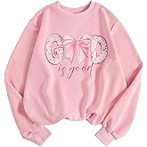 WDIRARA Girl's Cute Bow Graphic Print Sweatshirts Long Sleeve Crew Neck Pullover Tops