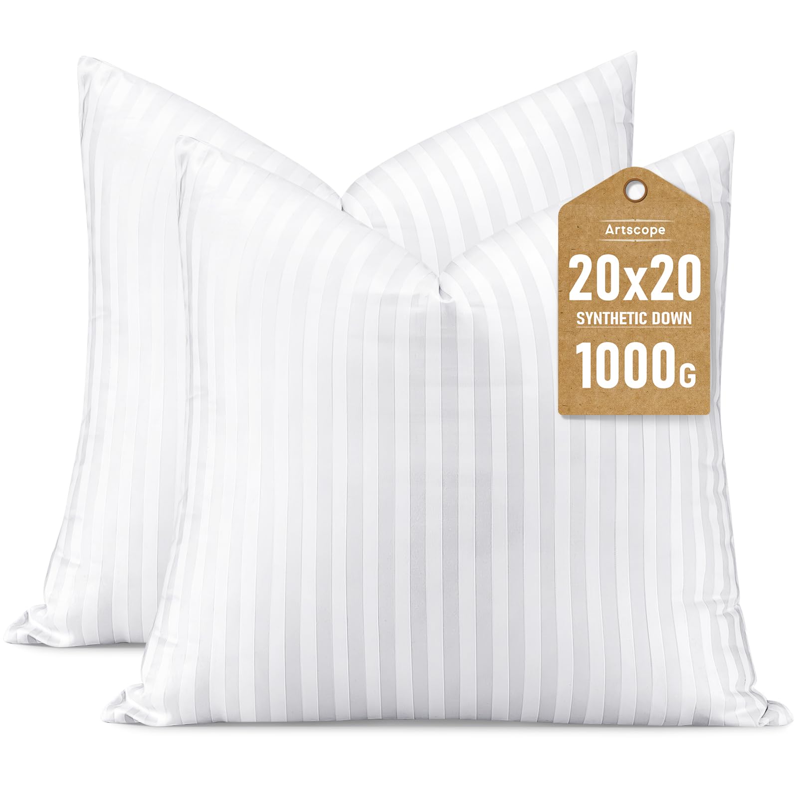 Photo 1 of Artscope Synthetic Down Pillow Insert, 20x20 Down Alternative Throw Pillow Insert. Ultra Soft Fluffy Sleeping Pillow with 100% Cotton Cover, Decorative Pillows Set of 2-Striped