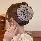 Wiwpar Cute Flower Hair Clips and Barrettes - Large Chiffon Rose Fabric Hair Claw Clips with Floral Bows - Jaw Barrettes and Bun Updo Holders - Hair Accessories for Women and Girls (Grey)