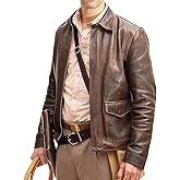 Men's Raiders of The Lost Harrison Jones Vintage Brown Bomber Leather Jacket Genuine Cowhide Distressed Leather Jacket