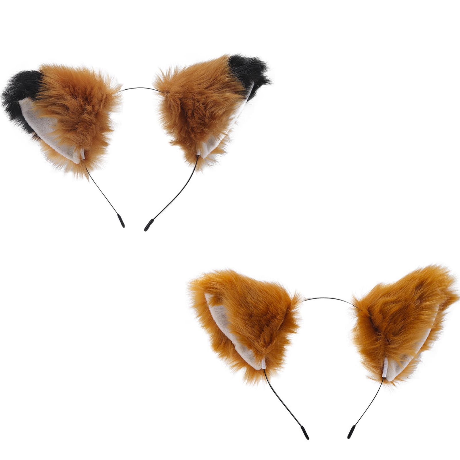 GIEEU 2 Pcs Furry Fox Ears Headband,Faux Fur Wolf Ears,Handmade Cat Ear Hair Hoop,Animal Cosplay Costume For Halloween Dress Up