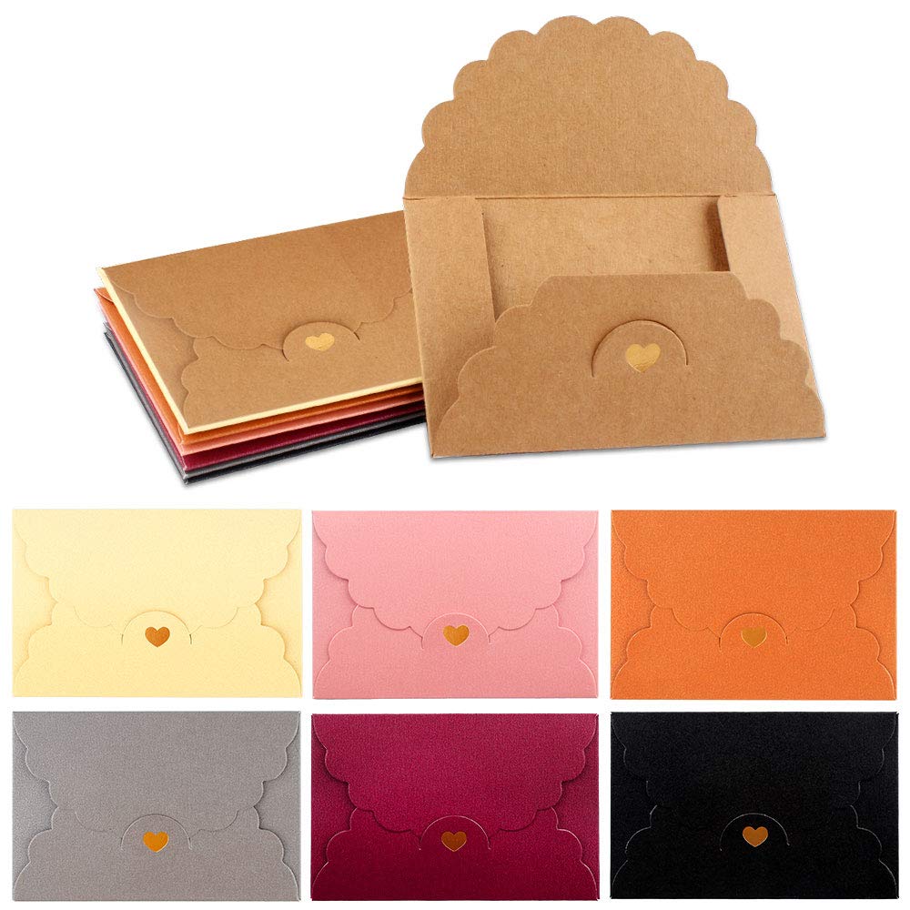 42 PCS Gift Card Envelopes Coloured Pearlescent Paper Mini Envelopes with Bronzing Heart Clasp for Gift Credit Card Christmas Birthday Invitation Thanksgiving(7 Colors)