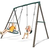 Hapfan 7.5ft Tall Heavy Duty Metal Swing Sets for Backyard | Extra-thick 60mm Steel Tubes, 500 lbs Capacity, A-frame Swingset with Spider &amp; Belt Swings for Kids and Adults