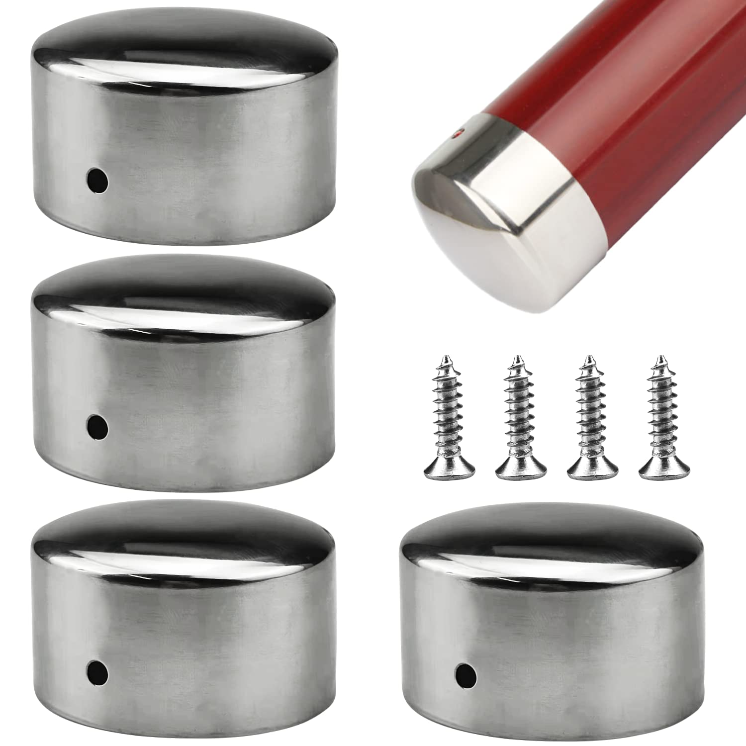 4 Pcs 60mm Stainless Steel Round Handrail End Caps for Staircase Steps with 4 Screws, Ultra-thin 0.4mm thickness, inner diameter 59.6mm (60mm)