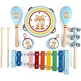 MAXZONE Kids Musical Instruments Sets, 12pcs Wooden Percussion Instruments Toys Tambourine Xylophone for Kids Playing Prescho