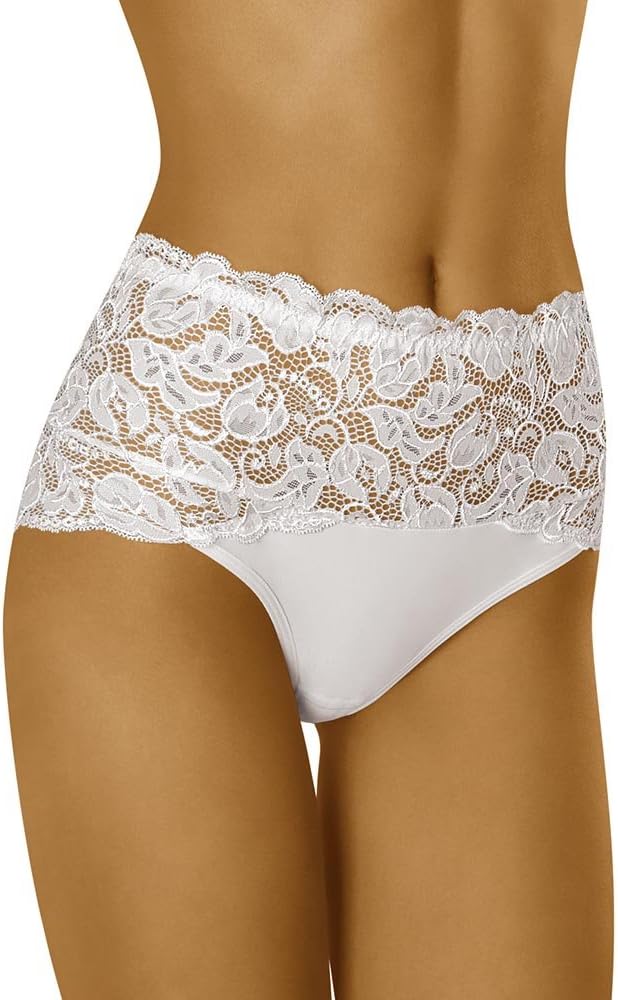 WolbarWomen's Lace High Waist Briefs WB414, White,L