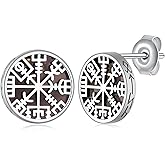 Viking Compass Earrings for Men 925 Sterling Silver Viking Stud Earrings Norse Viking Jewelry Gifts for Men Women