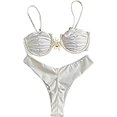 SHENHE Women's Cheeky High Cut Bikini Set Underwire Swimsuits Metal Bathing Suits 2 Piece