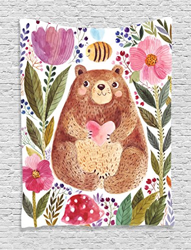 Ambesonne Watercolor Flower Decor Tapestry Wall Hanging