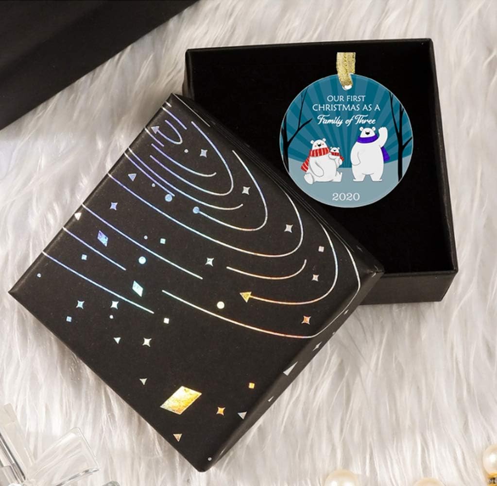 XYhome Our First Christmas 2020 Christmas Ornament, Funny Christmas Ornament Quarantine, Housewarming Gift, Homeowner Present, 3 Inch Flat Ceramic Ornament with Gift Box(White Ceramic C)