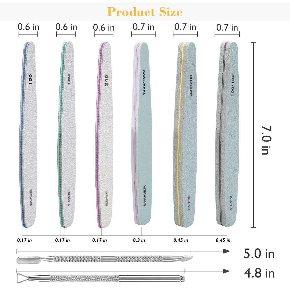 Nail Files and Buffers, Cuticle Pusher Stainless Steel & Cuticle Peeler Scraper, Professional Manicure Tools Set Gel Nail Polish Remover for Acrylic Nails by Tecanne : Beauty