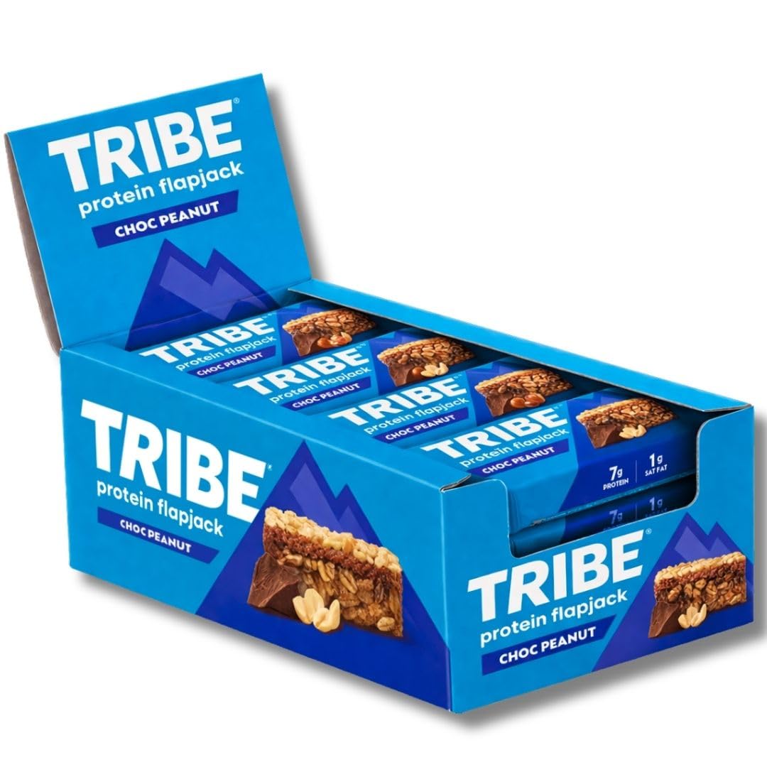 TRIBE 3 Layered Protein Flapjack - Choc Peanut (12 x 50g) | High Protein Vegan & Gluten Free Snack | Energy Bar | Plant Based Healthy Snack | 7g Protein & 6g Fibre | Dairy Free & Natural
