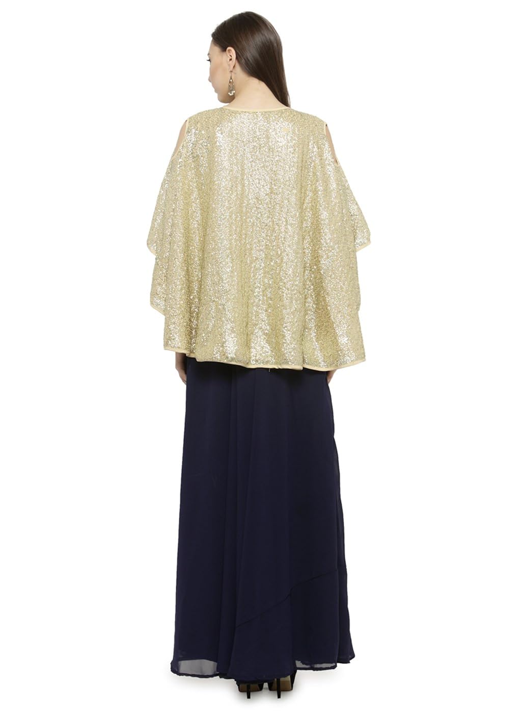 just wow navy blue poly georgette women's dress