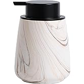 12Oz Ceramic Liquid Soap Dispenser - Modern Lotion Hand Soap Dispenser with Easy-to-Press Black Pump, Reusable and Refillable Dish Soap Dispensers for Bathroom & Kitchen, Marble Brown