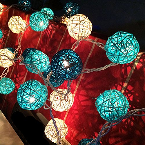 SpritechTM-2M-20-Bulbs-Plug-in-Rattan-Lights-Sepak-Takraw-Ball-String-Lights-Takraw-Lantern-Night-Lights-Fairy-String-Seasonal-Rope-Lights-for-Christmas-Party-House-Bar-Decorations-Lake-Green
