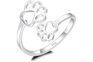 Fookduoduo 925 Sterling Silver Paw Print Love Heart Ring Pet Animal Jewelry Lovers Open Adjustable Ring Dog Cat Claw Ring Pet Loving Friend Family Rings for Women