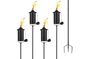SNOGSWOG 4 Pack Garden Torches, 16 oz Metal Torch for Outside with 3-Prong Grounded Stake, Outdoor Decorative Citronella Torches, 59 inch Garden Décor Torches