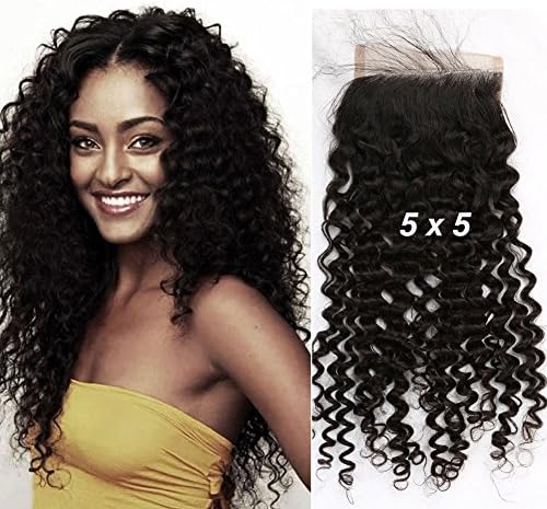 Sent Hair 5x5 Deep Curly Wave Lace Closure 100% Human Hair with Baby Hair Brazilian Virgin Hair Closure Free Part Natural Color 12 inch
