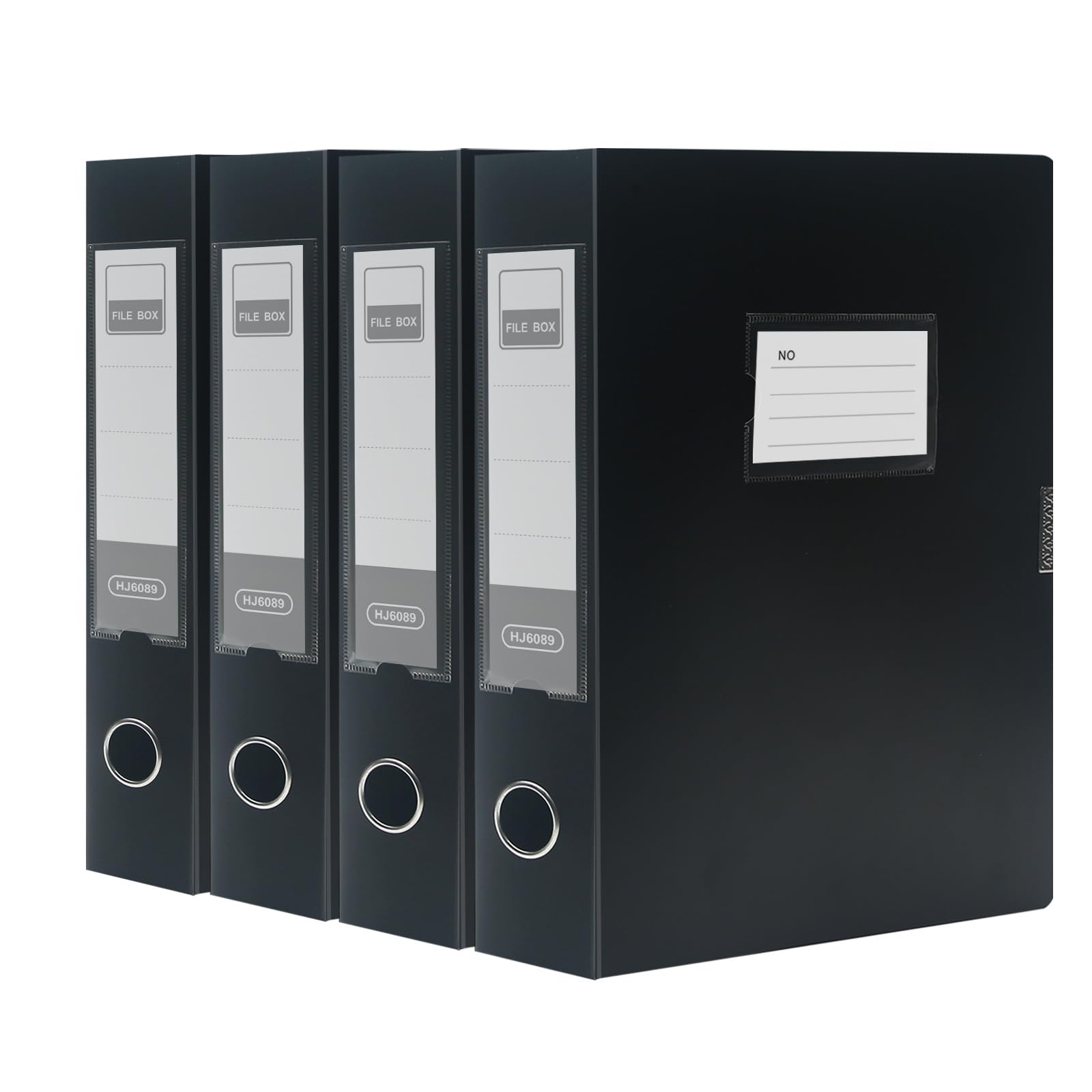 SOYIRI 4 Pack Box Files A4,Plastic Box File with Lid,55mm Spine A4 Archiving Box Document Box for Office School - Black