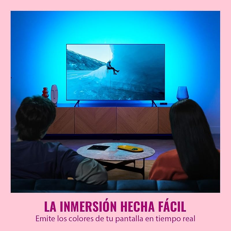 HDMI Sync Box con retroiluminación de TV - Sincroniza la luz con tus películas, juegos y música - HDMI 2.0 - Soporta 4K a 60Hz - Tira LED RGBIC para televisores de 75«-85» - Control por App/Voz