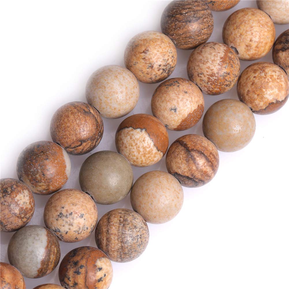 2mm Big Hole Beads for Jewelry Making 15" Strand Natural Picture Jasper Stone Round Semi Precious 10mm Chakras Beads Khaki Yellow