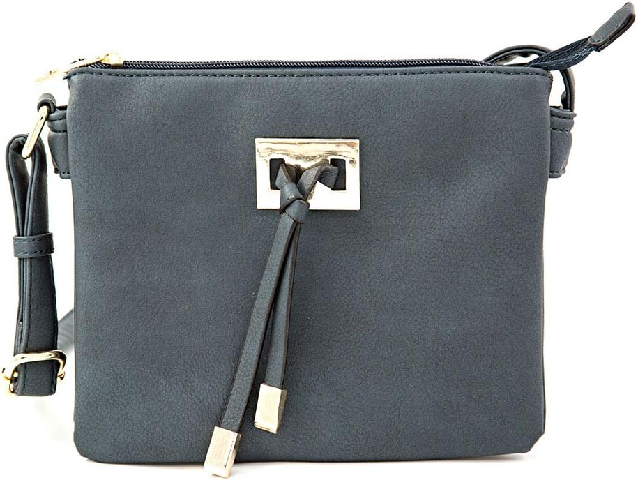 EMPERIA Women's Mini Double Gusset Central Tassel Small Size Crossbody Bag Purse