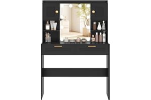 usikey Vanity Desk with HD Mirror and 10 Lights, Makeup Vanity Table with 2 Cabinets & Shelfs, 2 Drawers and 3 Lighting Modes,Vanity Table, Vanity Desk Set for Girls Women,Bedroom, Black