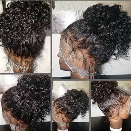 A2ZWIG Brazilian Virgin Full Lace/Lace Front Human Hair Glueless Natural Black Curly Water Deep Wave Wigs with Baby Hair for Black Women (Lace Frontal 14 Inch)
