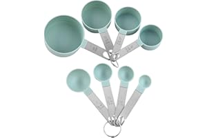 8 PCS Measuring Cups and Spoons Set, Stackable Nesting Measuring Cup Set with Stainless Steel Handles, Accurate Kitchen Measu