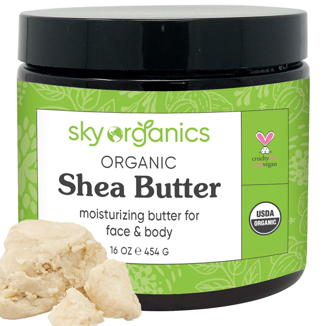 USDA Organic Shea Butter by Sky Organics (16 oz) 100 Pure Unrefined Raw African Shea Butter for
