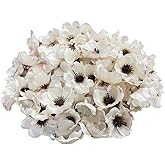 Rikyo 100 pcs Artificial Silk Poppy Anemone Flower Heads Autumn Fake Poppy Flower,Vase Fillers,Corsages for Wedding Decor,Nursery Wall,Archway Decor Wreath Garland Cake Ornaments (White)